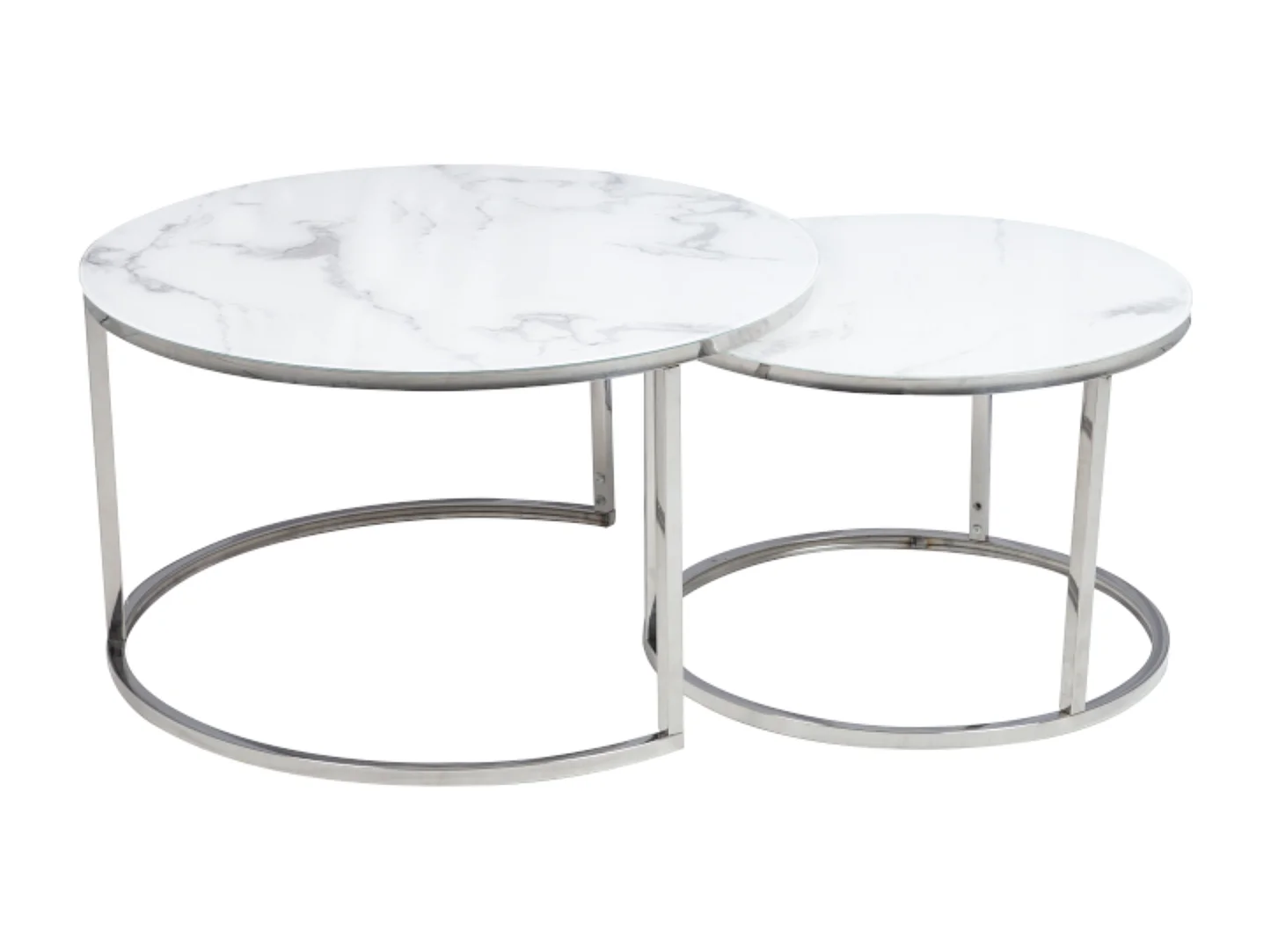 Table gigogne ronde métal chromé et marbre blanc (x2) Onda