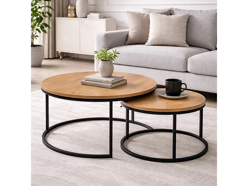 Table gigogne ronde bois et métal (x2) Onda