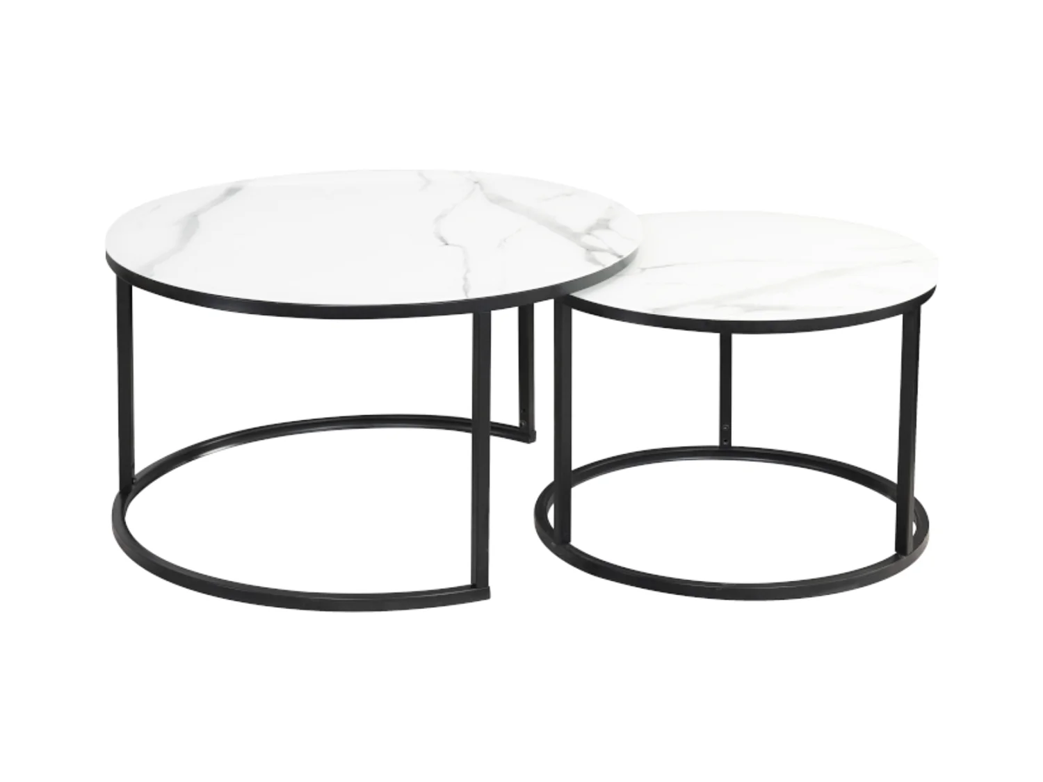 Table gigogne ronde métal noir et marbre blanc (x2) Onda