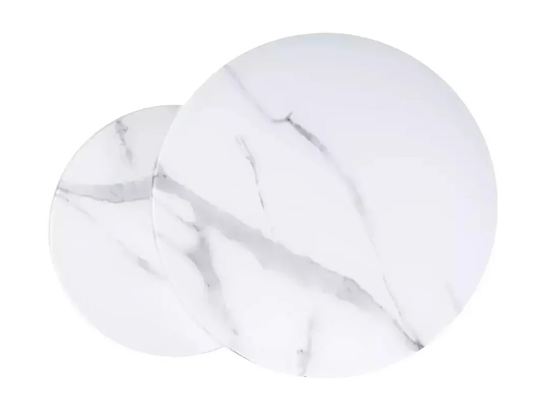 Table gigogne ronde métal noir et marbre blanc (x2) Onda