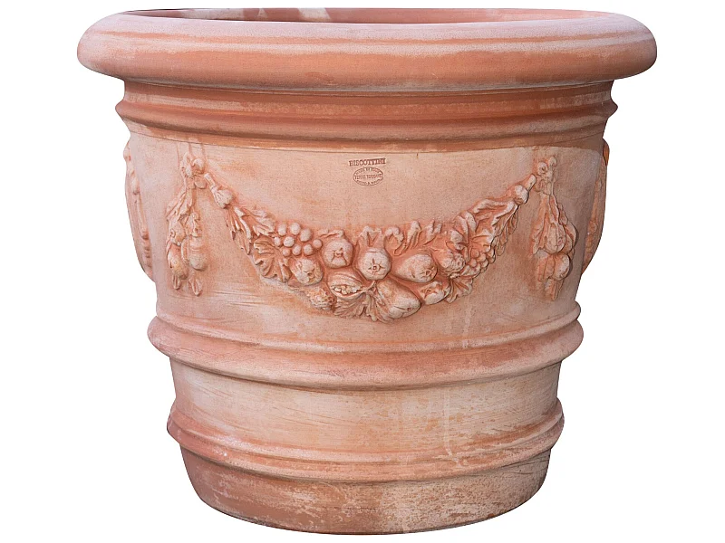Vase Terre Cuite Toscane - Grand pot pour plantes et fleurs d'extérieur 72x61cm - Décoré à la main et fabriqué en Italie