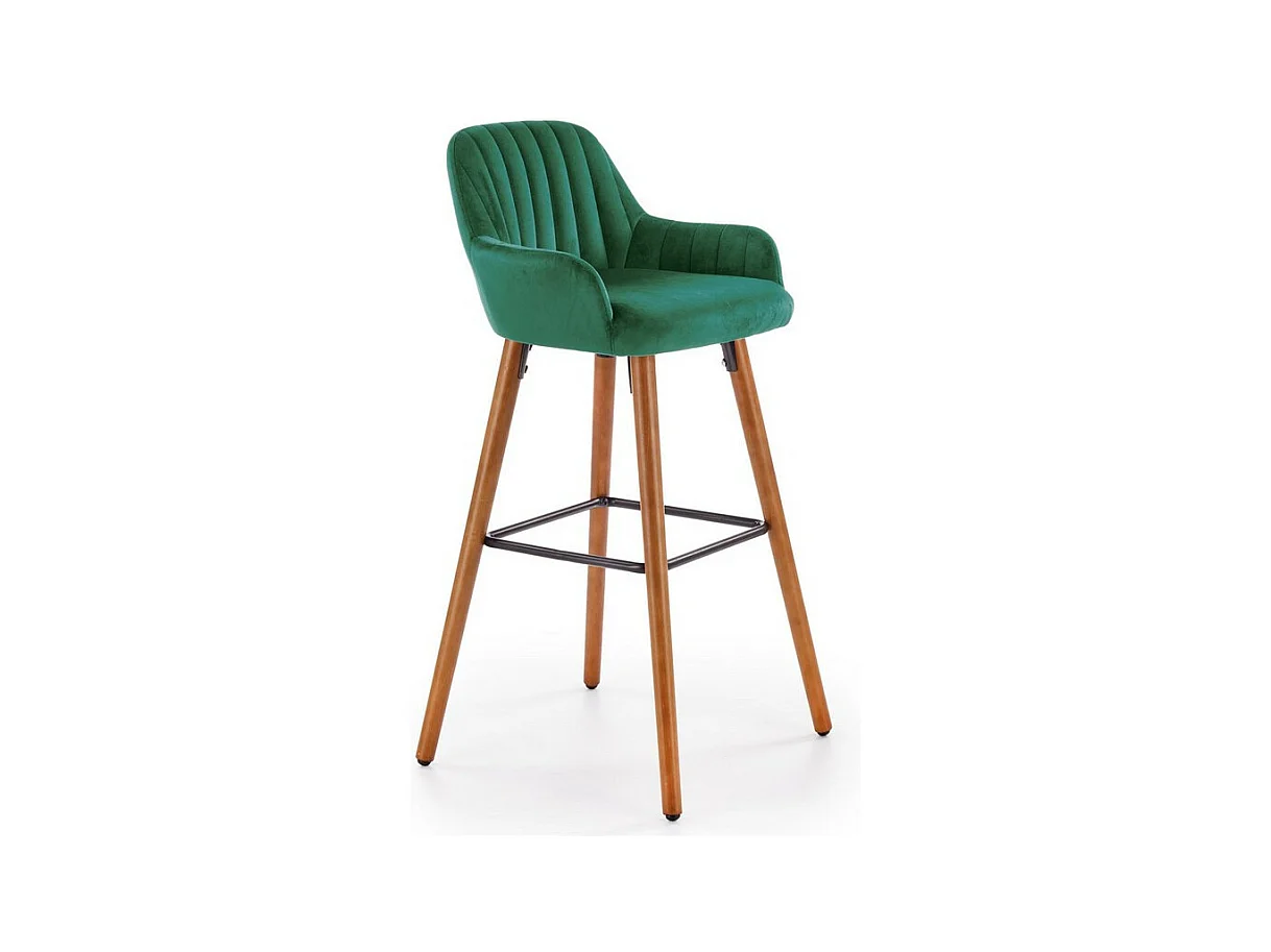 Chaise de bar en velours vert avec pieds en bois massif CLEAN