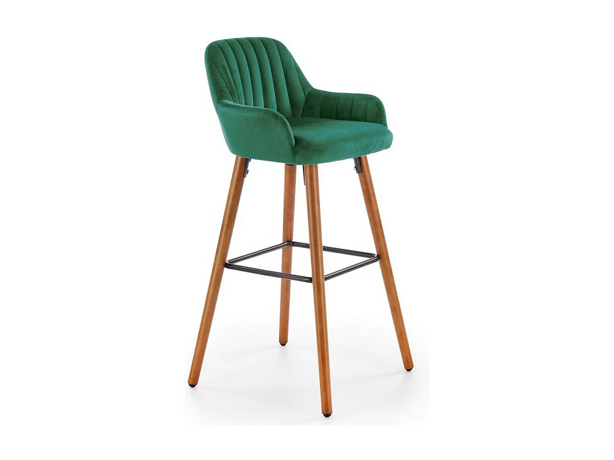 Silla de bar de terciopelo verde con patas de madera maciza LIMPIA