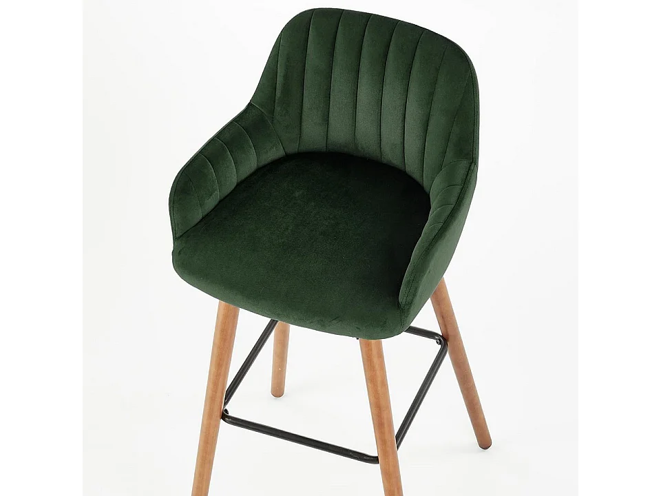 Sedia da bar in velluto verde con gambe in legno massiccio PULITO