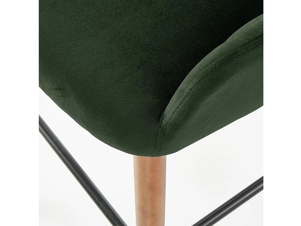 Sedia da bar in velluto verde con gambe in legno massiccio PULITO