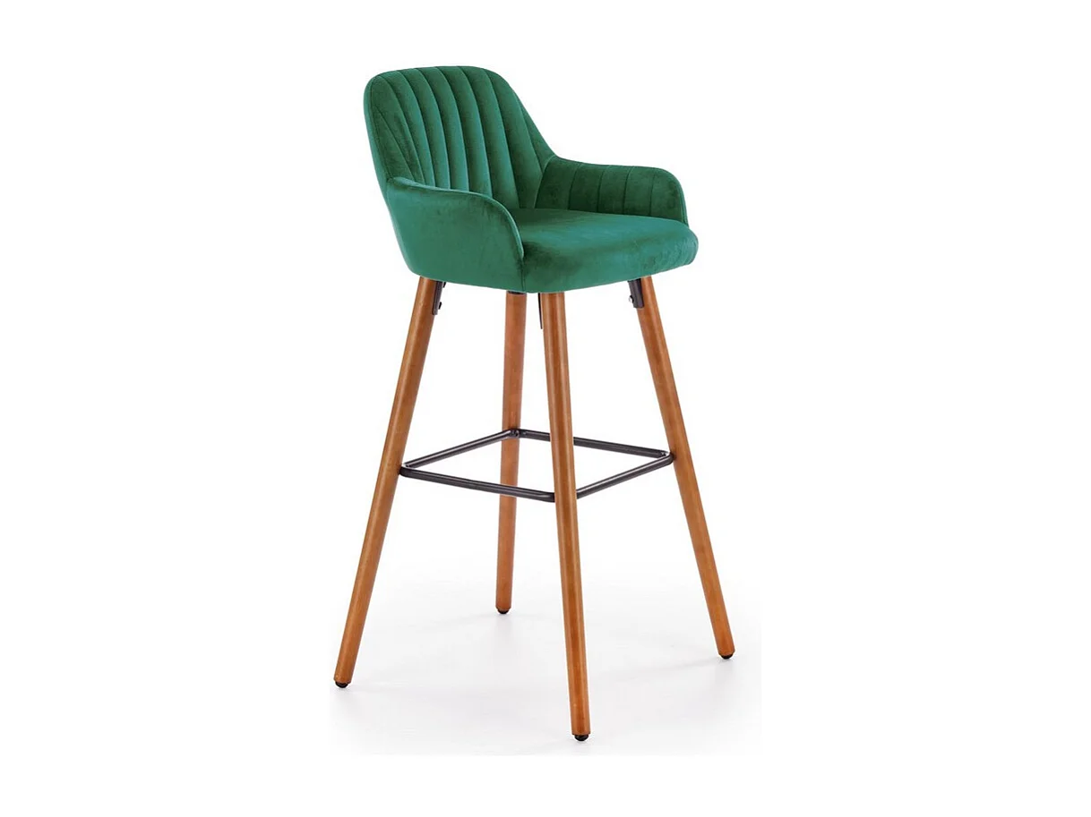 Chaise de bar en velours vert avec pieds en bois massif CLEAN