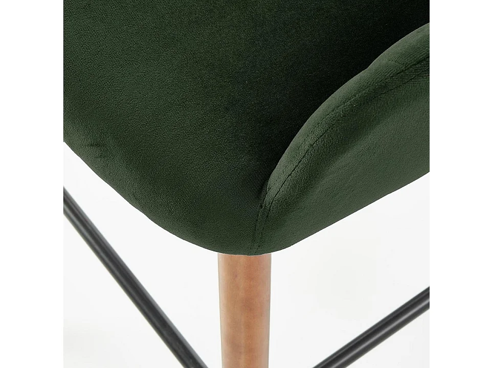 Chaise de bar en velours vert avec pieds en bois massif CLEAN