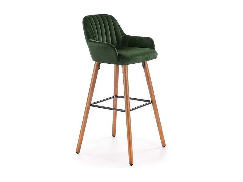 Sedia da bar in velluto verde con gambe in legno massiccio PULITO