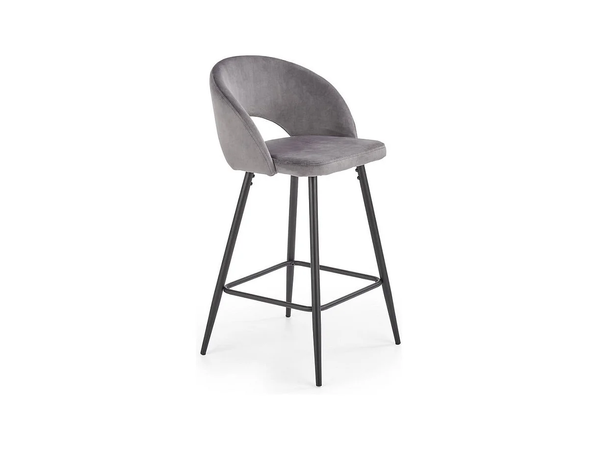 Chaise de bar en velours gris avec pieds en acier noir FIT