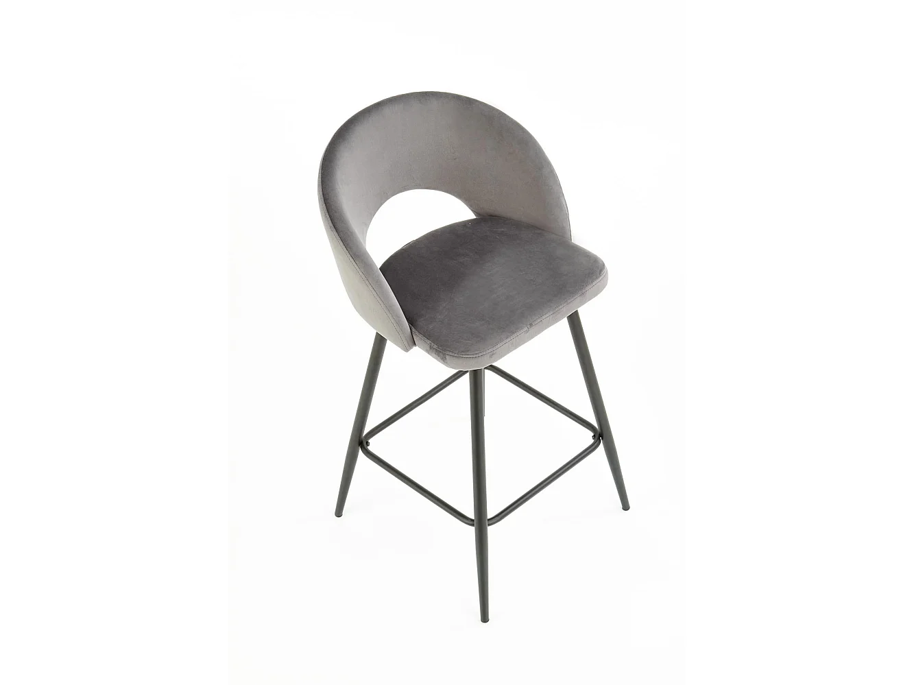 Chaise de bar en velours gris avec pieds en acier noir FIT