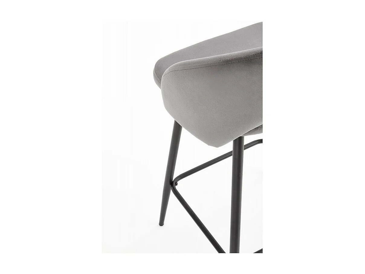 Chaise de bar en velours gris avec pieds en acier noir FIT