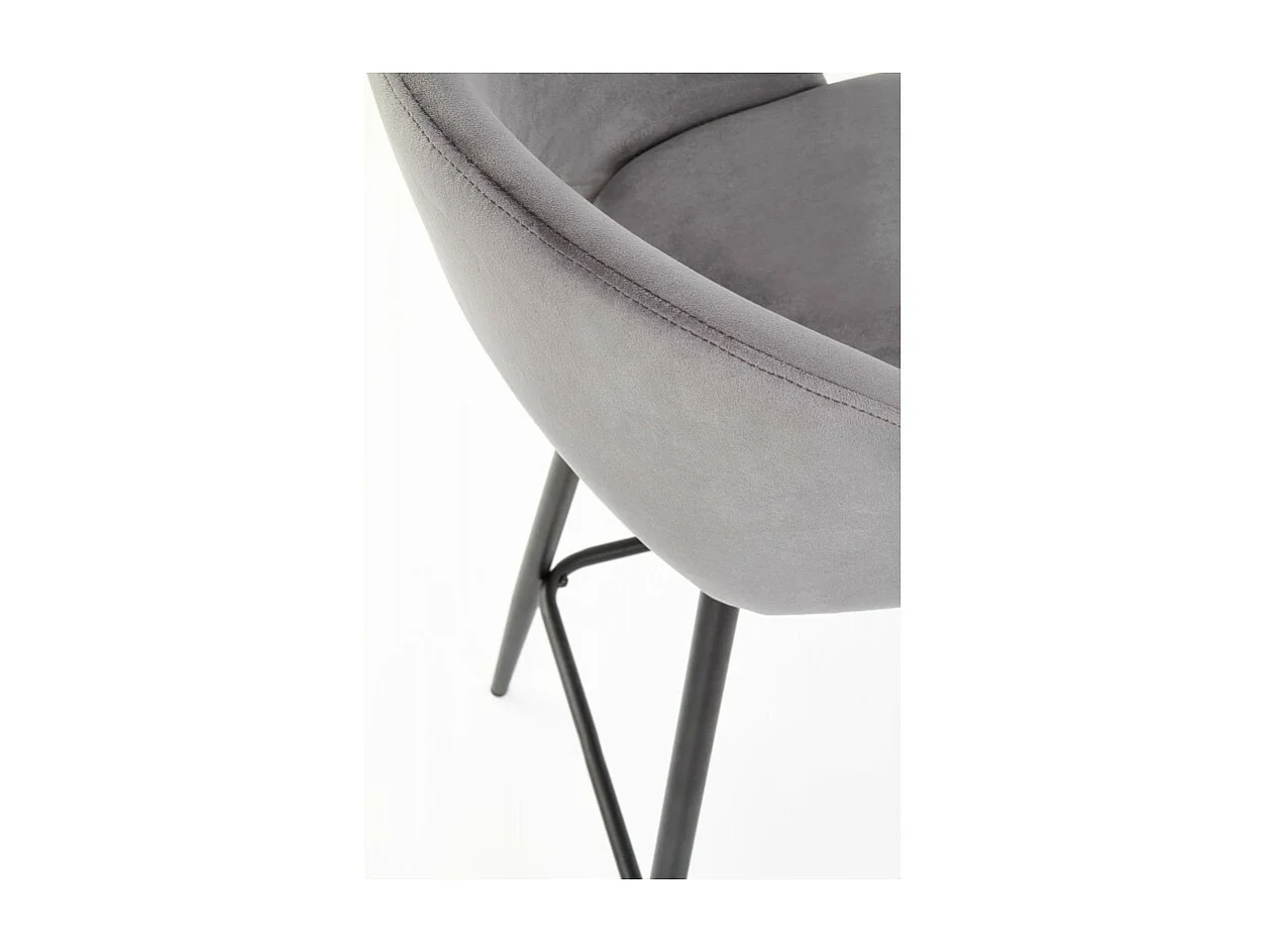 Chaise de bar en velours gris avec pieds en acier noir FIT