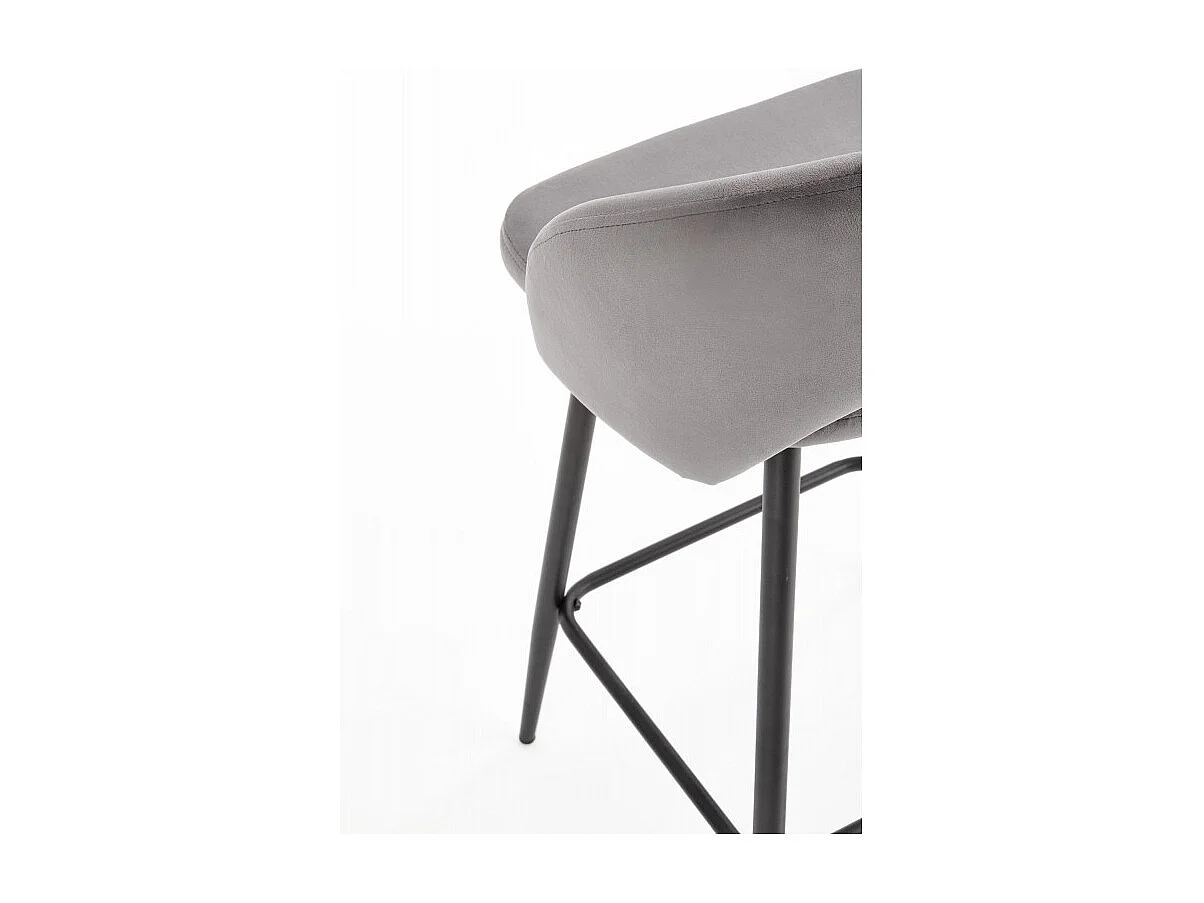Chaise de bar en velours gris avec pieds en acier noir FIT