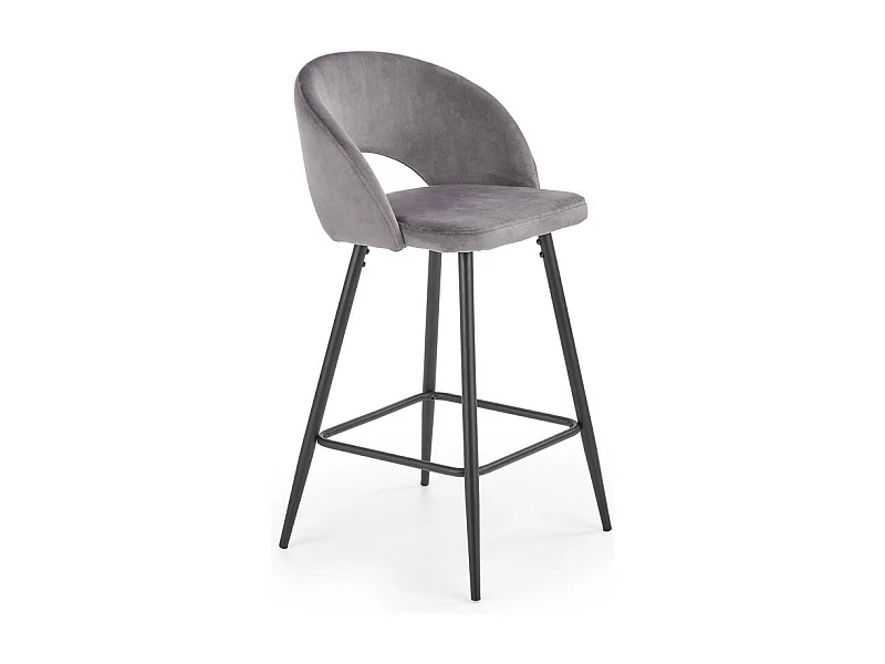 Chaise de bar en velours gris avec pieds en acier noir FIT