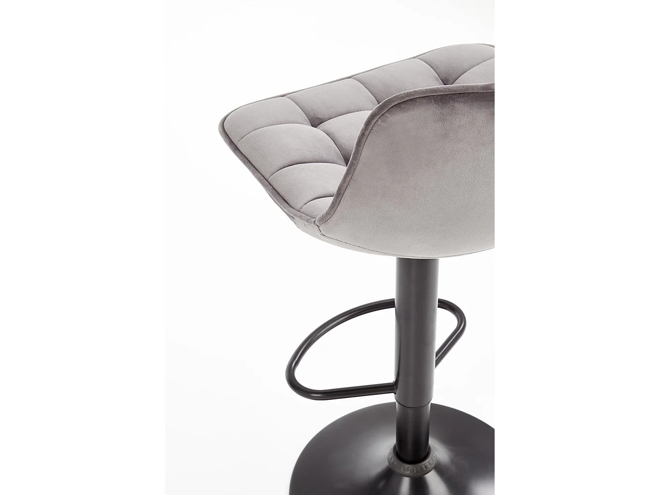 Tabouret de bar en velours gris avec piètement en acier noir MANCHESTER