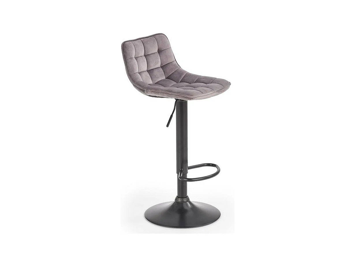 Tabouret de bar en velours gris avec piètement en acier noir MANCHESTER
