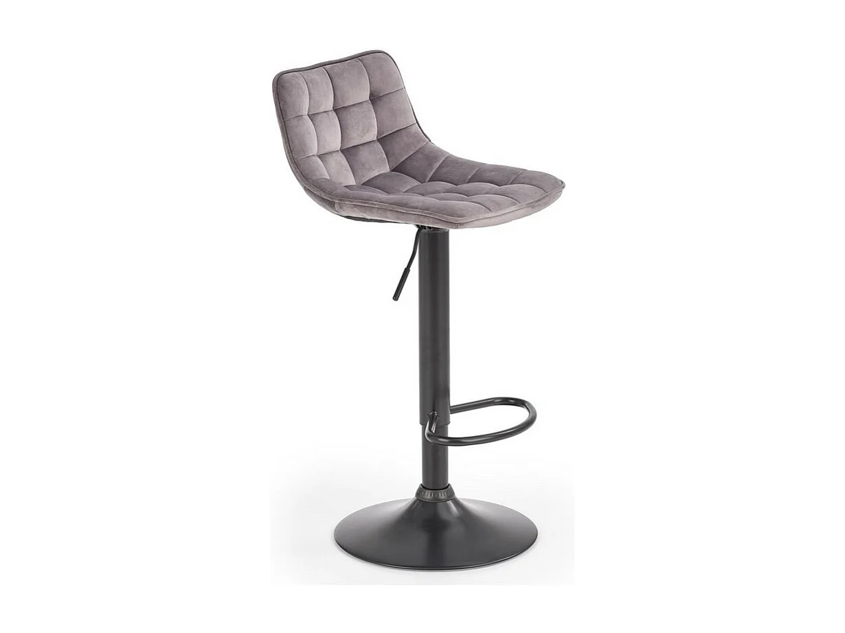 Tabouret de bar en velours gris avec piètement en acier noir MANCHESTER