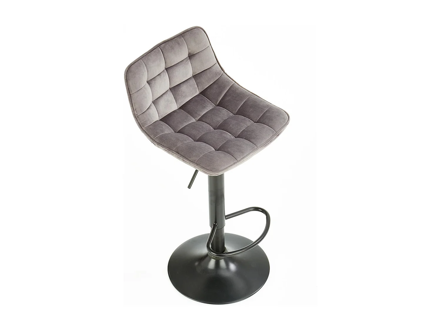 Tabouret de bar en velours gris avec piètement en acier noir MANCHESTER