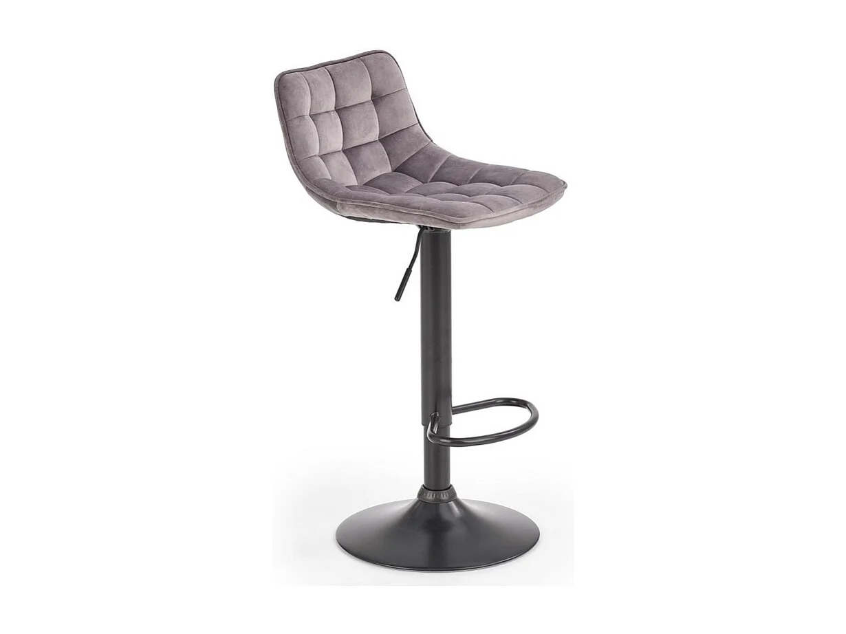Sgabello da bar in velluto grigio con struttura in acciaio nero MANCHESTER