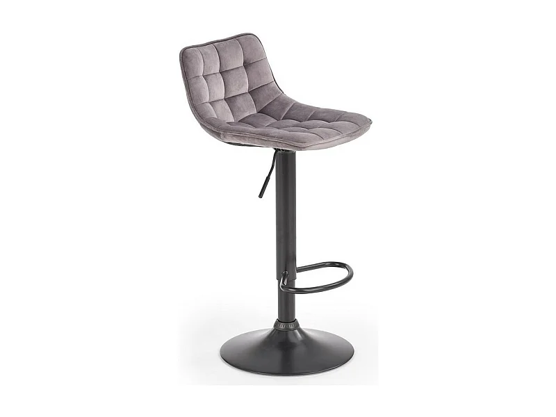 Tabouret de bar en velours gris avec piètement en acier noir MANCHESTER