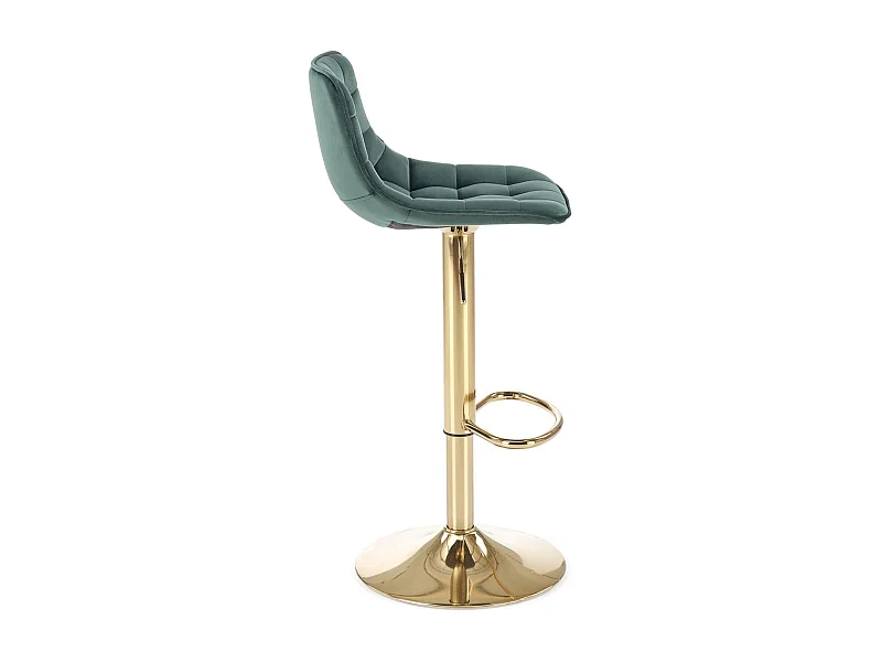 Sedia da bar in velluto verde con base in metallo dorato Spiega