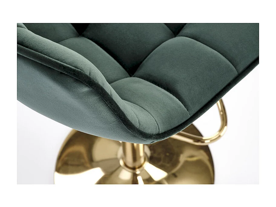 Sedia da bar in velluto verde con base in metallo dorato Spiega