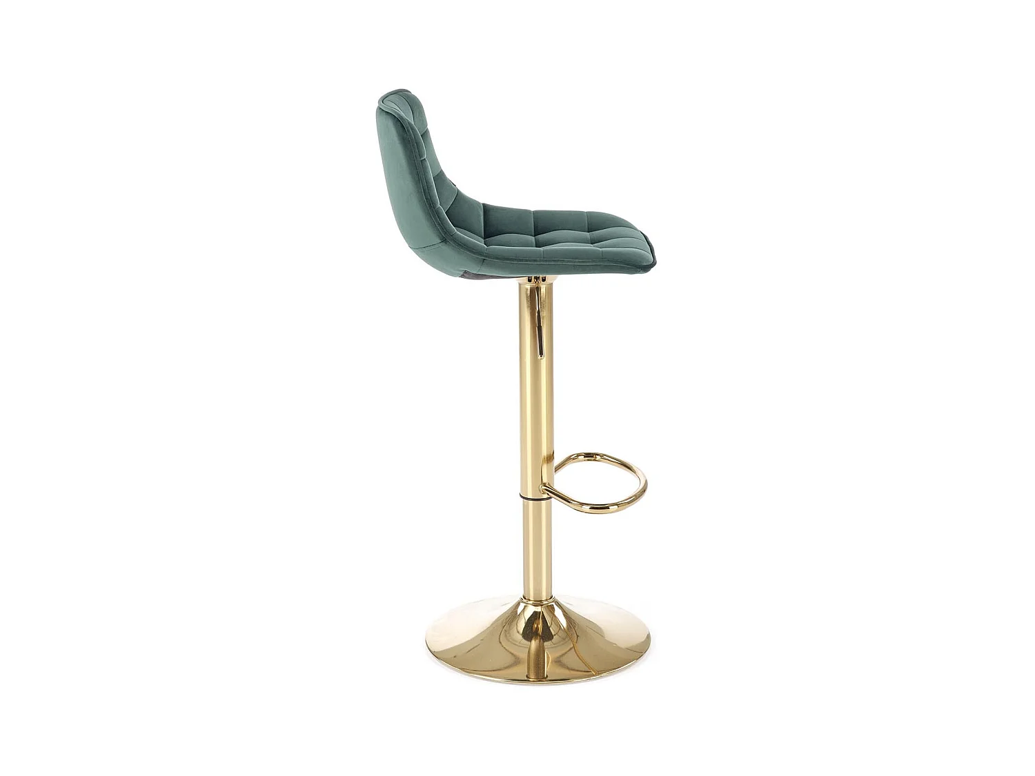 Chaise de bar en velours vert avec pied en métal doré Explain