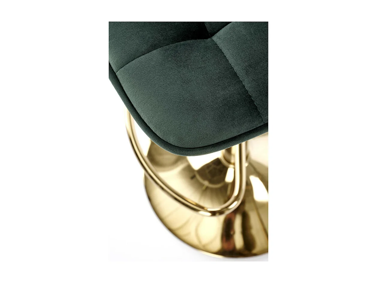 Sedia da bar in velluto verde con base in metallo dorato Spiega
