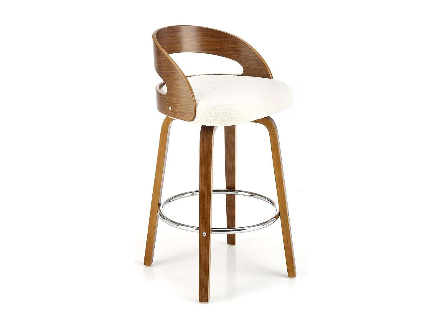 Chaise de bar aspect noyer avec assise en tissu bouclé Eliott