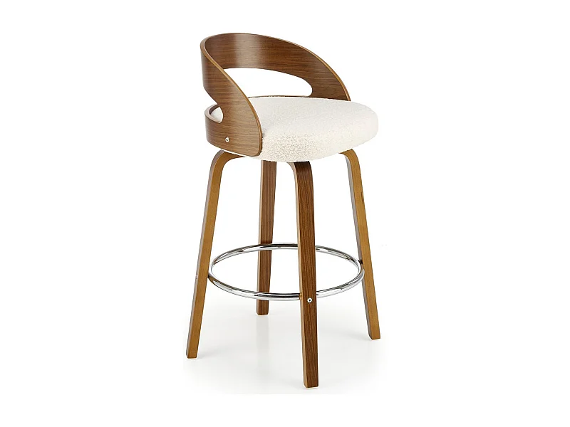 Chaise de bar aspect noyer avec assise en tissu bouclé Eliott