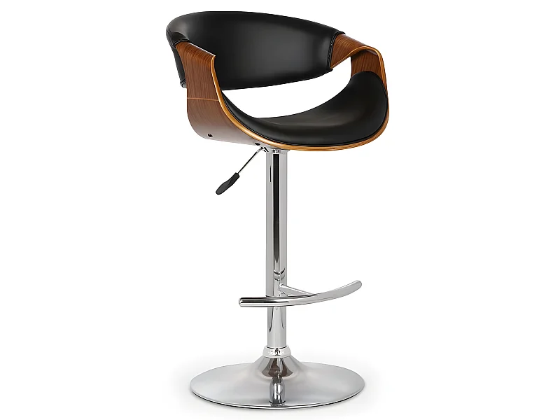 Tabouret de bar aspect noyer et éco-cuir noir ajustable en hauteur MIMAS