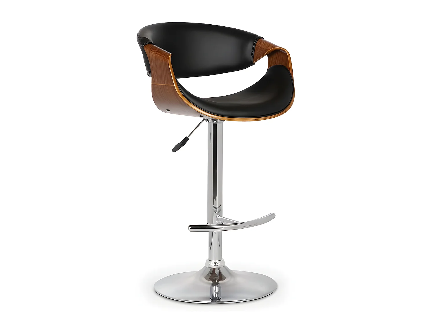 Tabouret de bar aspect noyer et éco-cuir noir ajustable en hauteur MIMAS