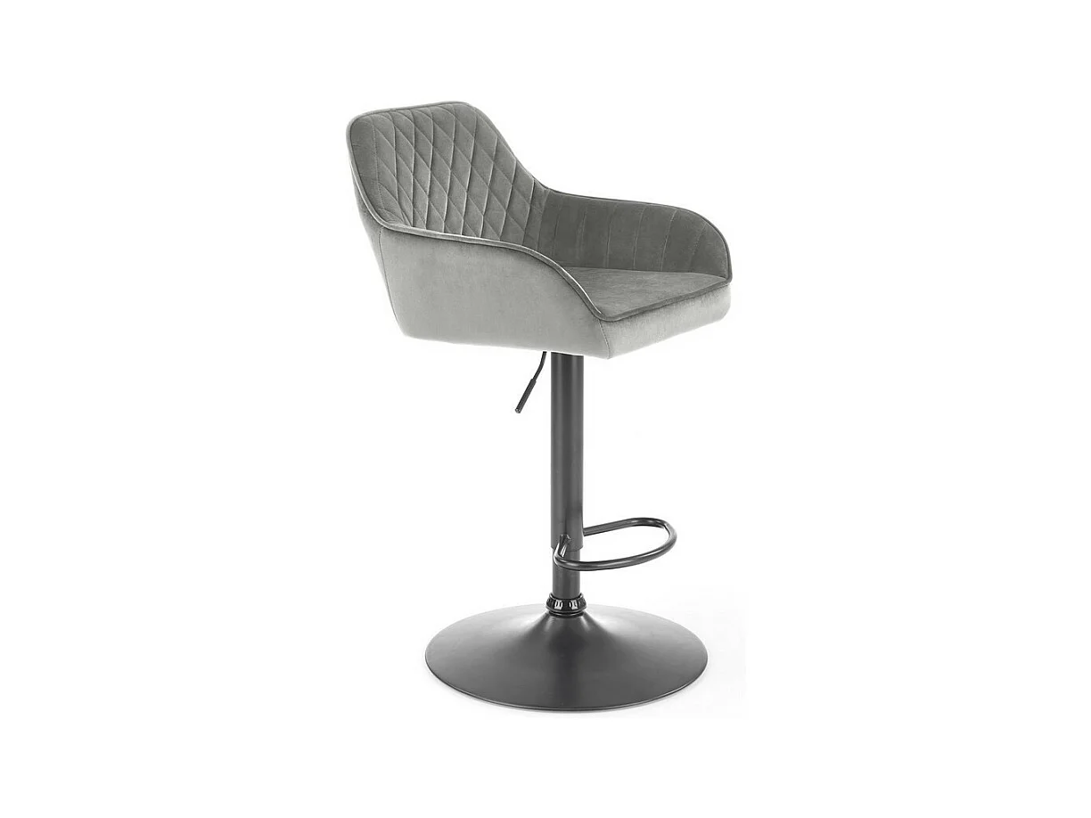 Chaise de bar ajustable en hauteur en velours gris avec pied en métal EDEN