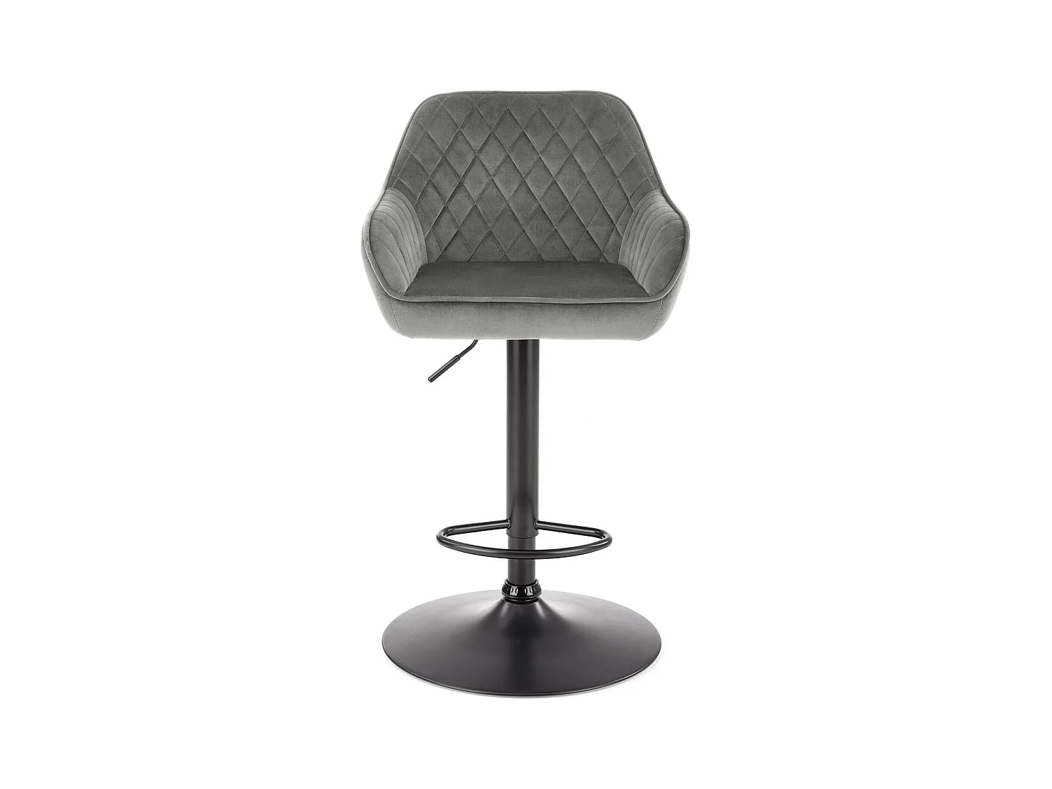 Silla de bar regulable en altura de terciopelo gris con patas de metal EDEN