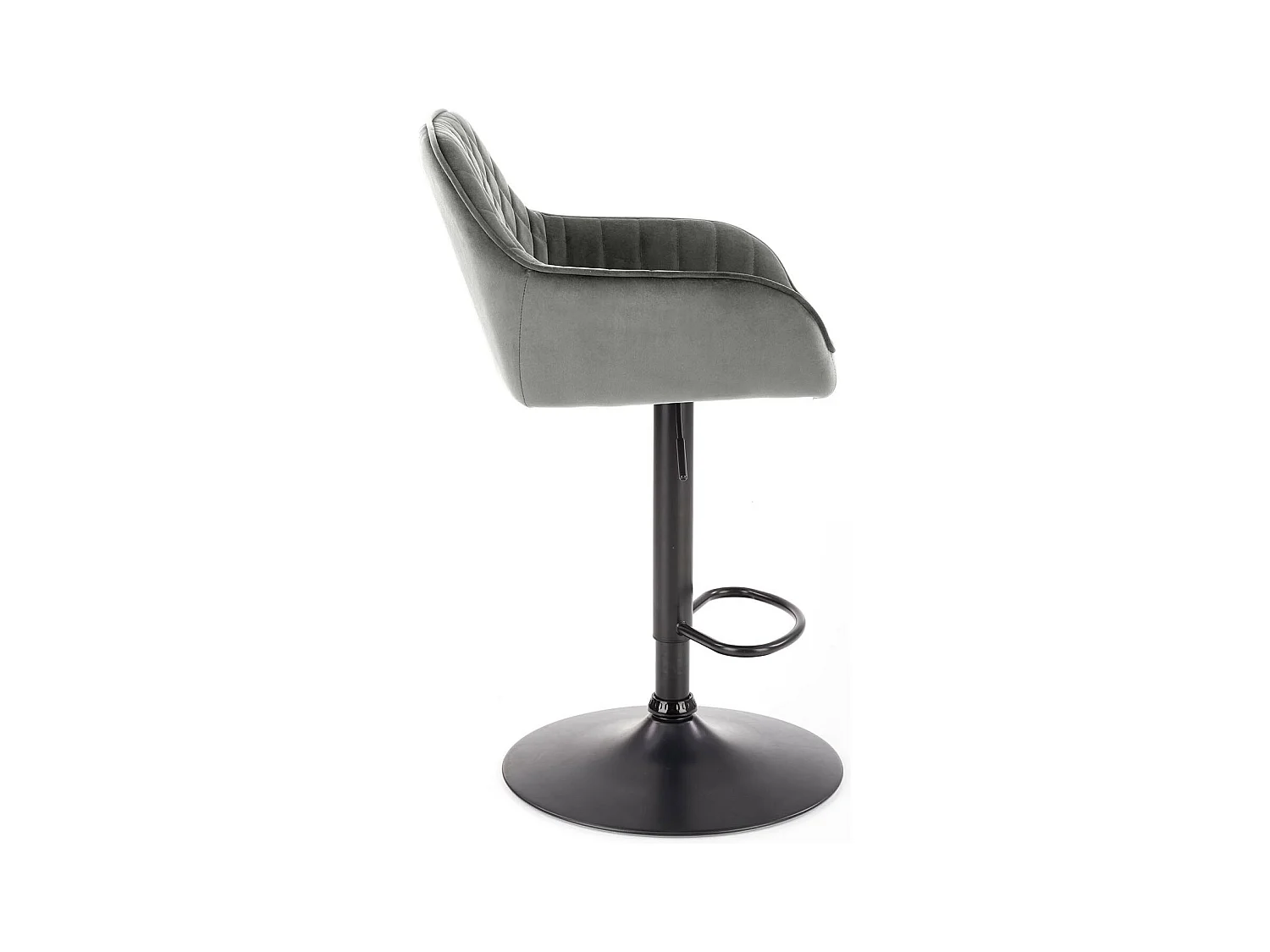 Silla de bar regulable en altura de terciopelo gris con patas de metal EDEN