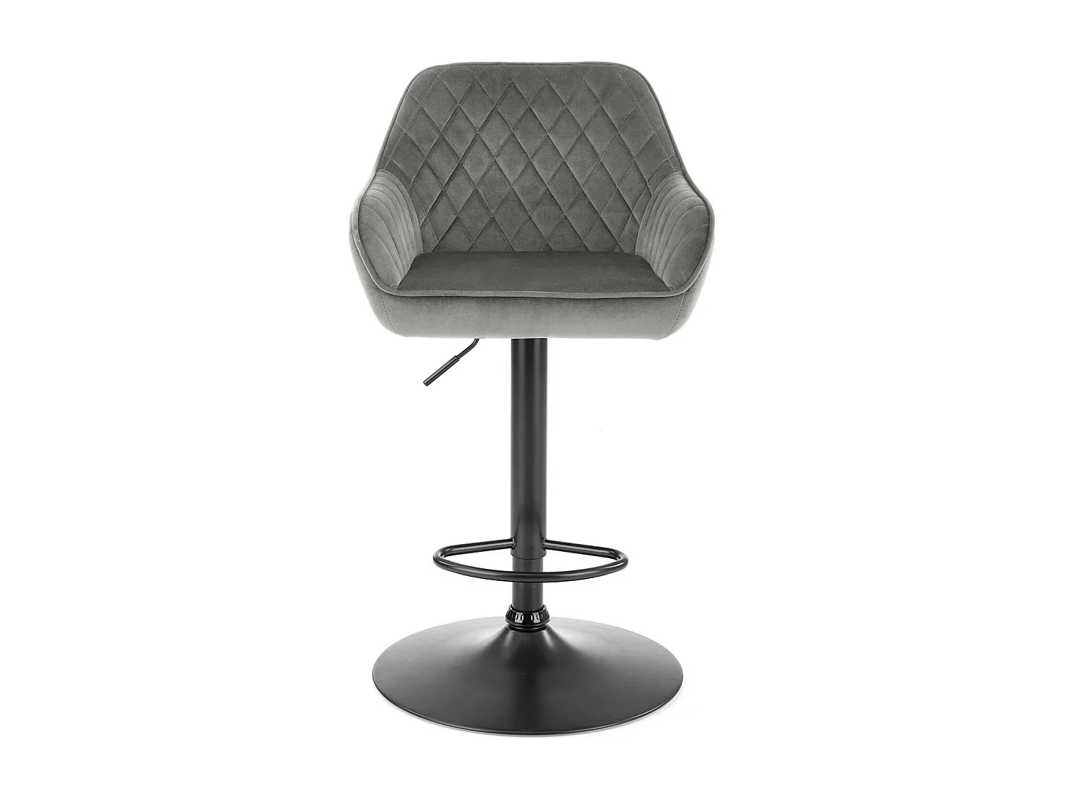 Chaise de bar ajustable en hauteur en velours gris avec pied en métal EDEN