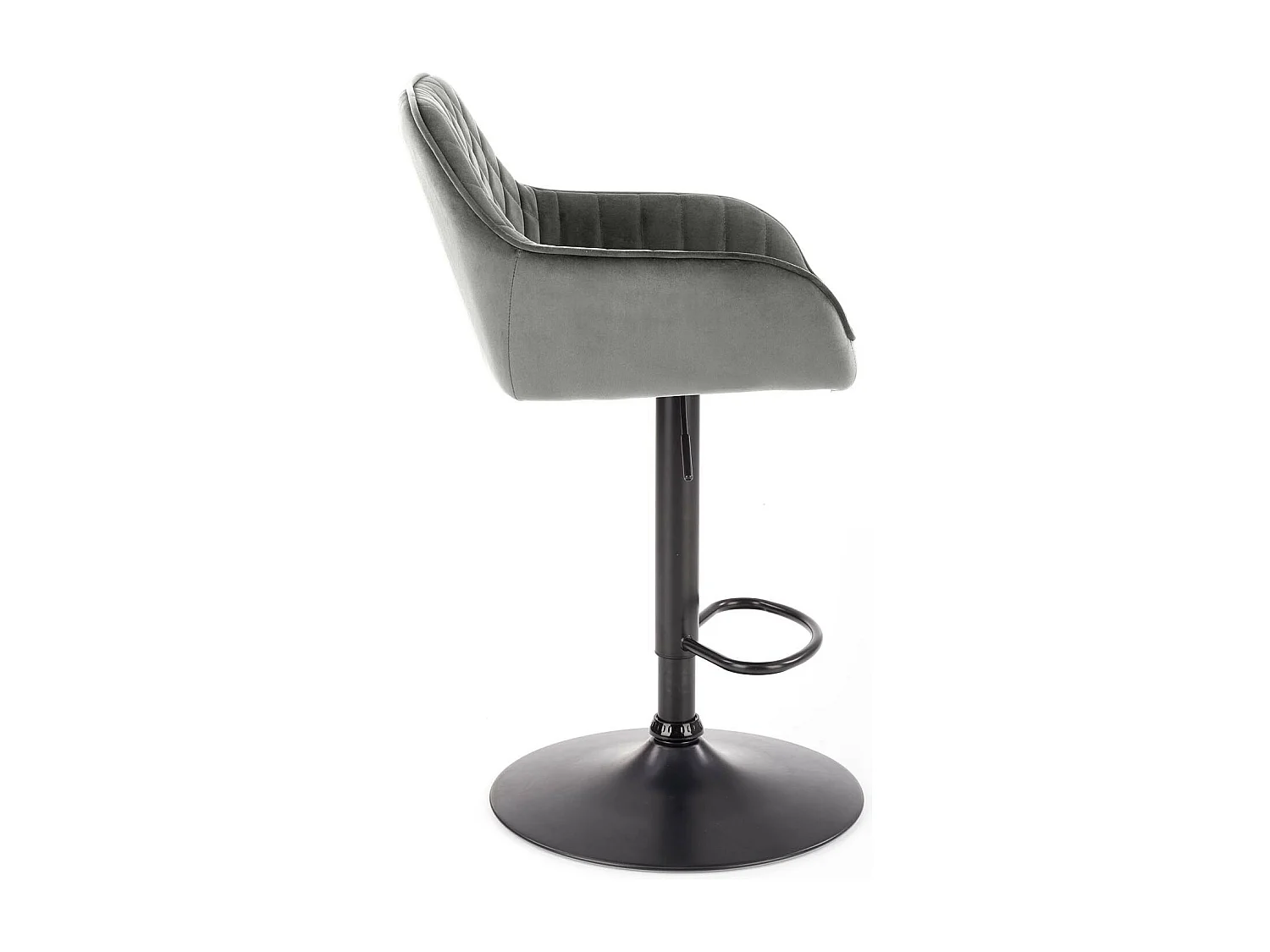 Chaise de bar ajustable en hauteur en velours gris avec pied en métal EDEN