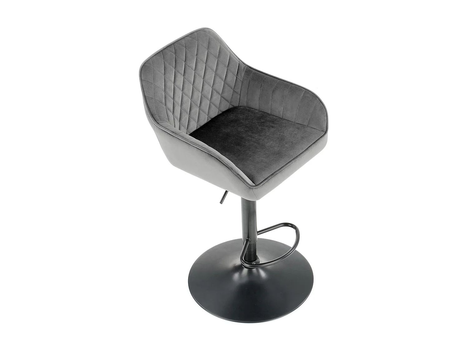 Chaise de bar ajustable en hauteur en velours gris avec pied en métal EDEN