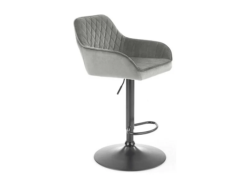 Chaise de bar ajustable en hauteur en velours gris avec pied en métal EDEN