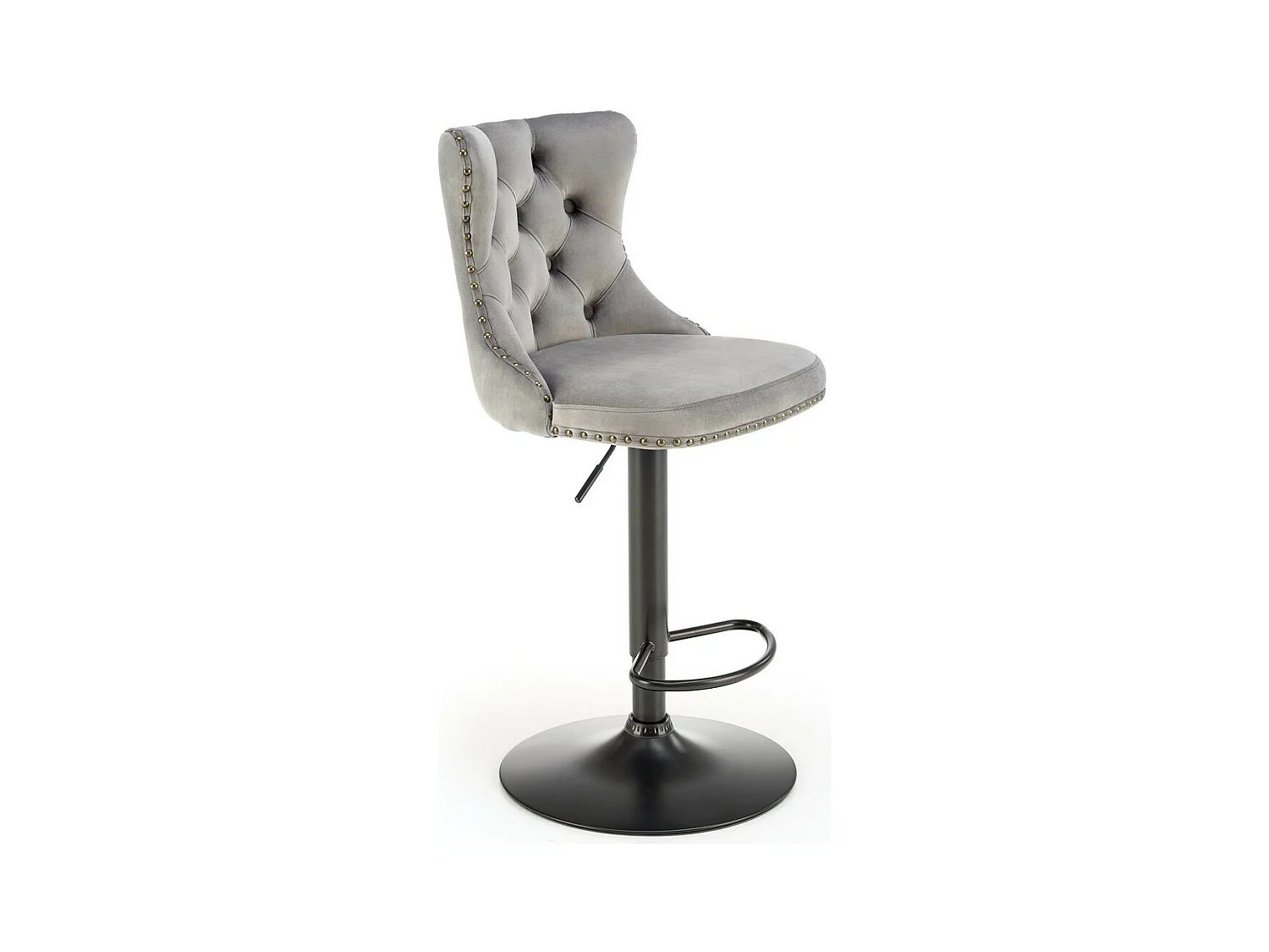Chaise de bar en velours gris avec dossier capitonné Mandy