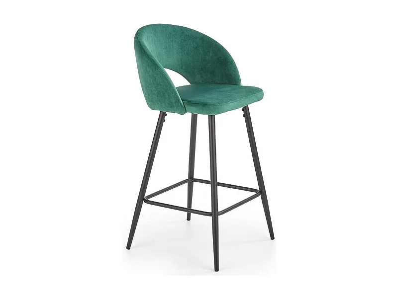 Chaise de bar en velours vert avec pieds en acier noir FIT