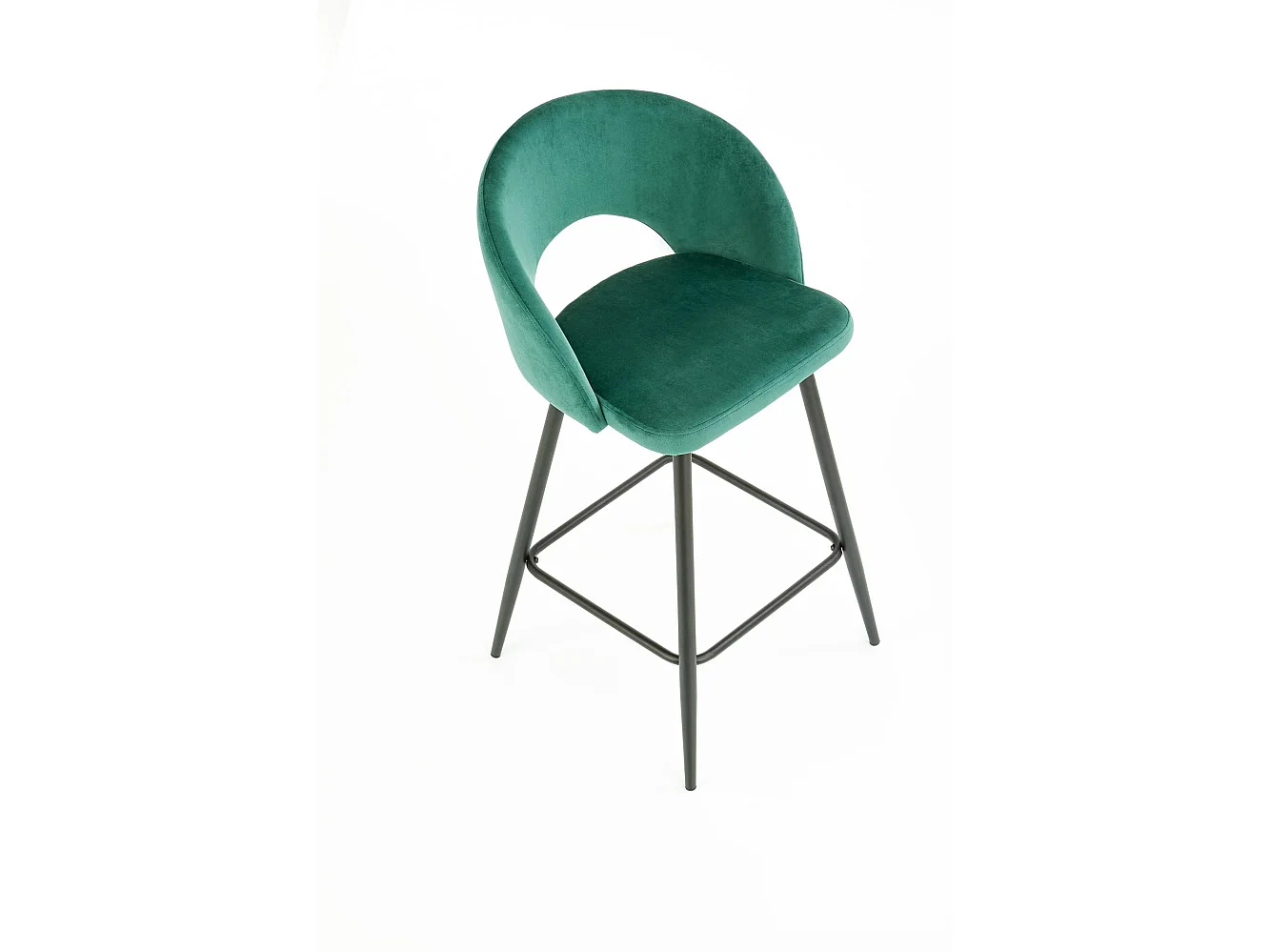 Chaise de bar en velours vert avec pieds en acier noir FIT