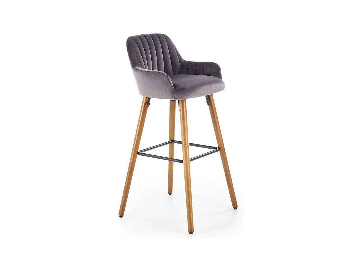Chaise de bar en velours gris avec pieds en bois massif CLEAN