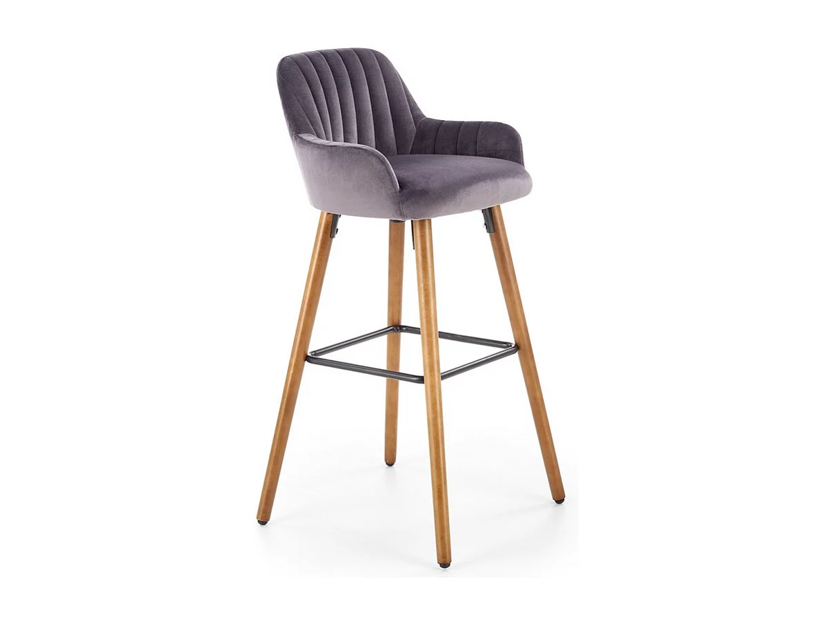 Chaise de bar en velours gris avec pieds en bois massif CLEAN