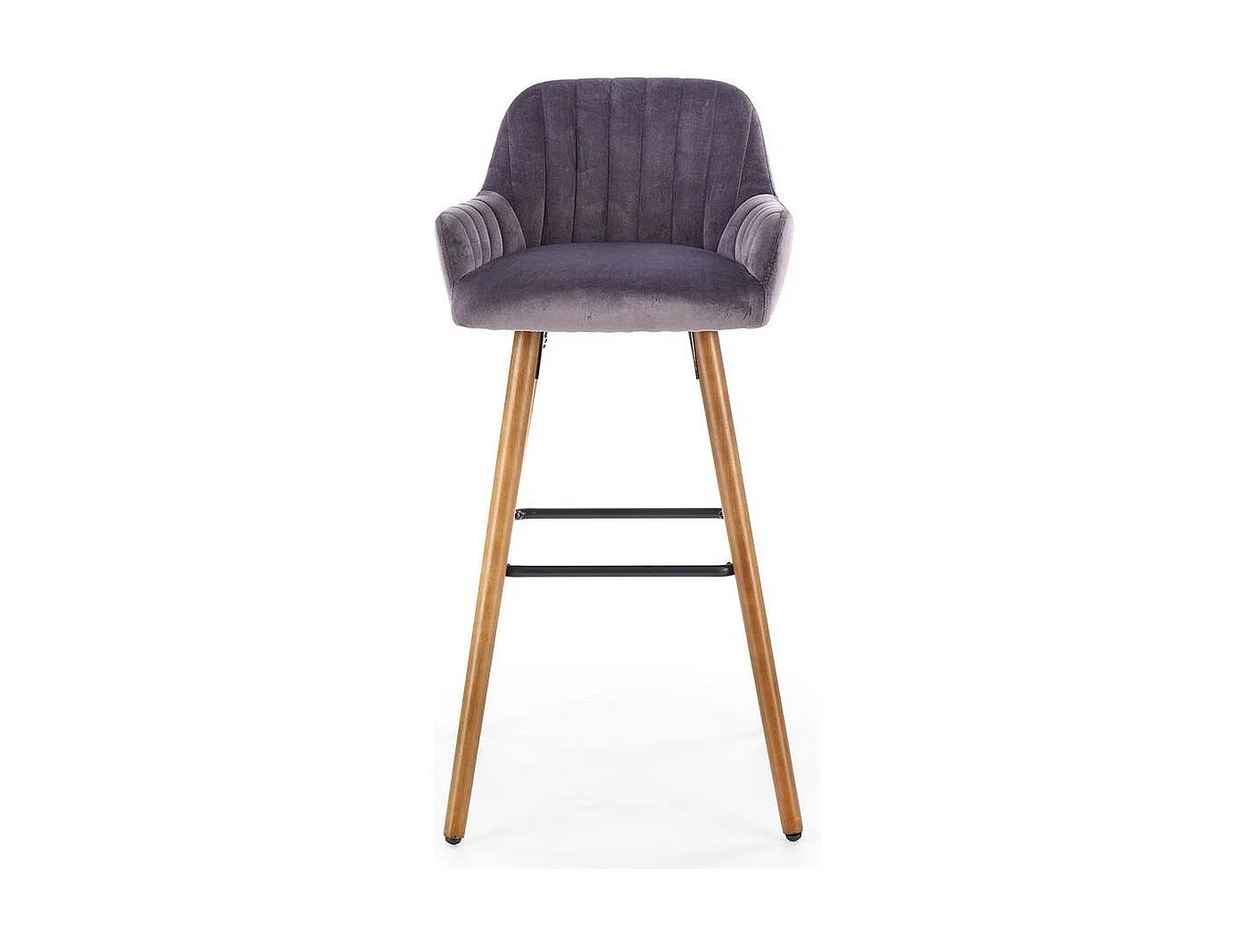 Chaise de bar en velours gris avec pieds en bois massif CLEAN