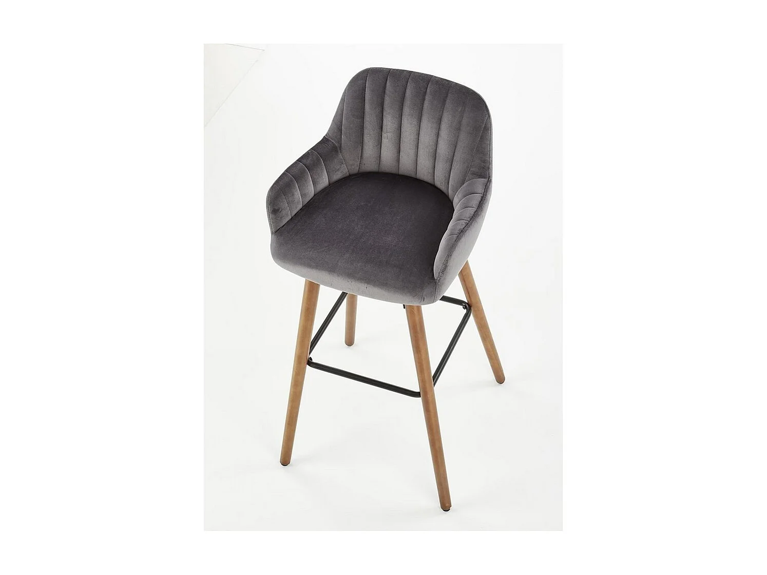 Chaise de bar en velours gris avec pieds en bois massif CLEAN