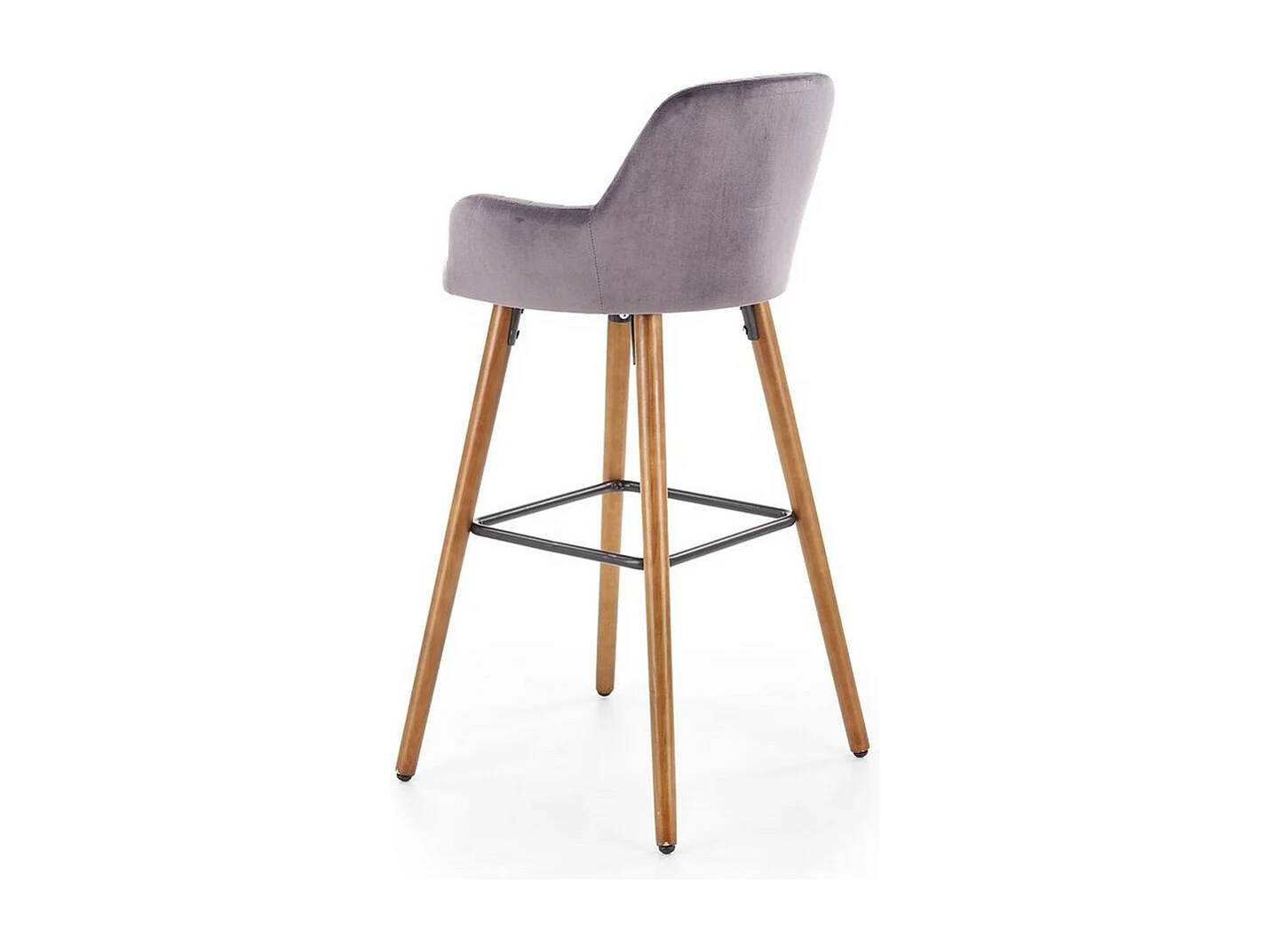 Chaise de bar en velours gris avec pieds en bois massif CLEAN