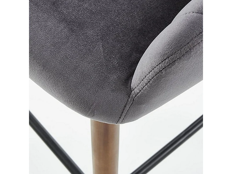 Chaise de bar en velours gris avec pieds en bois massif CLEAN