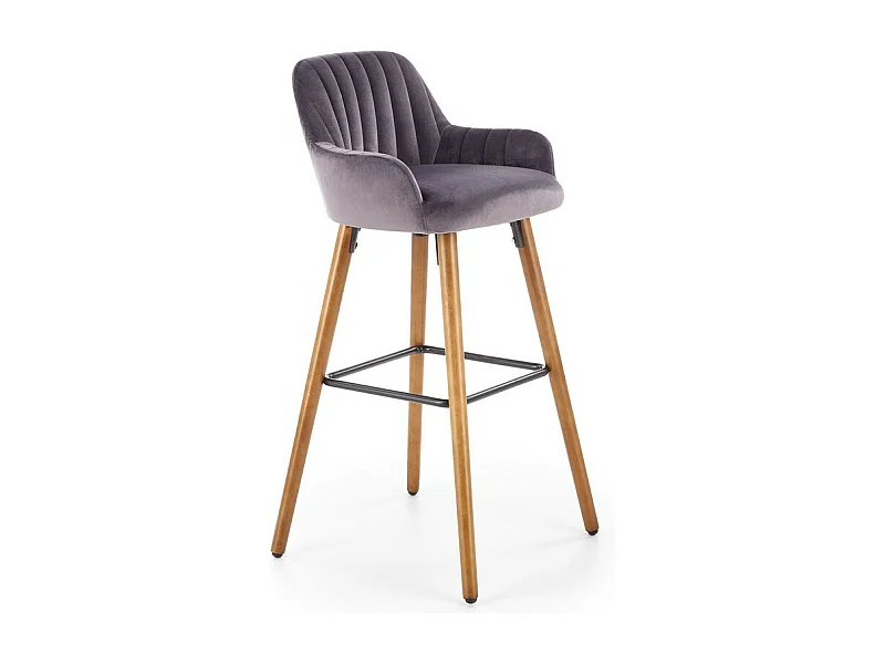 Silla de bar de terciopelo gris con patas de madera maciza LIMPIA