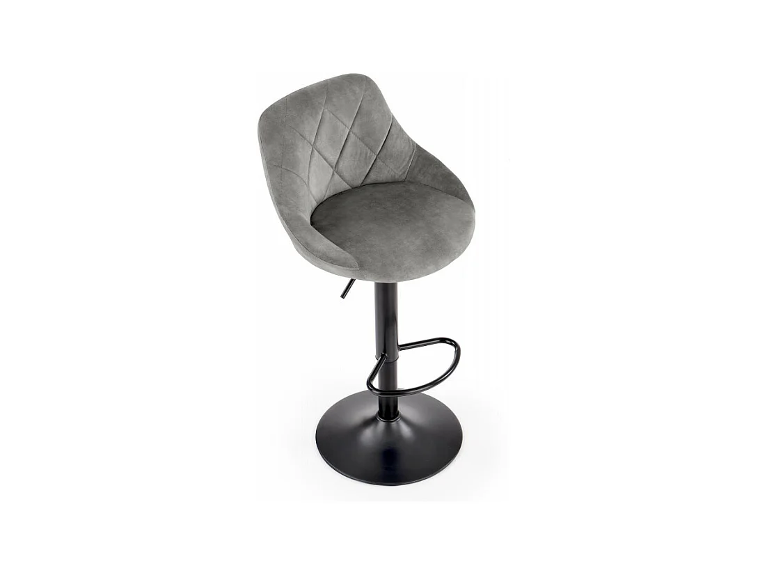 Silla de bar de terciopelo gris con estructura de metal negro BOHORT